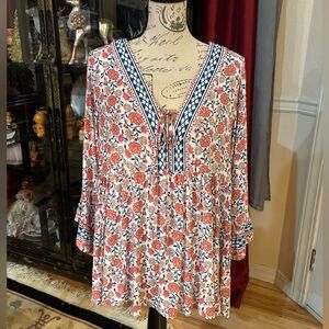 Cynthia Rowley Floral Peasant Blouse with Bell Sleeves